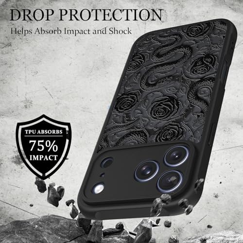 Coque iPhone 17 Pro Max antichoc MagSafe serpent rose TPU mat noir - 6