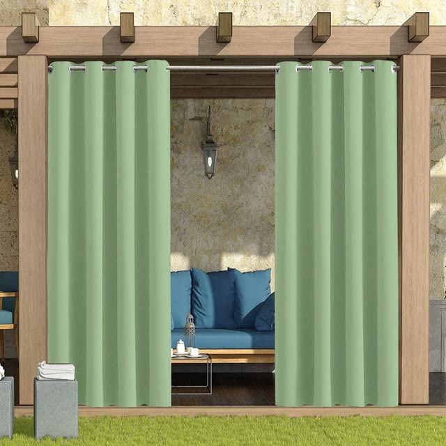 Outdoor Curtains for Garden Patio Waterproof,Blackout Thermal Insulated Eyelet Privacy Curtain for Gazebo Pergola Indoor Outside Curtains for Living Room Balcony(N-Grass Green,2 Panels W52"*L108") — image 1