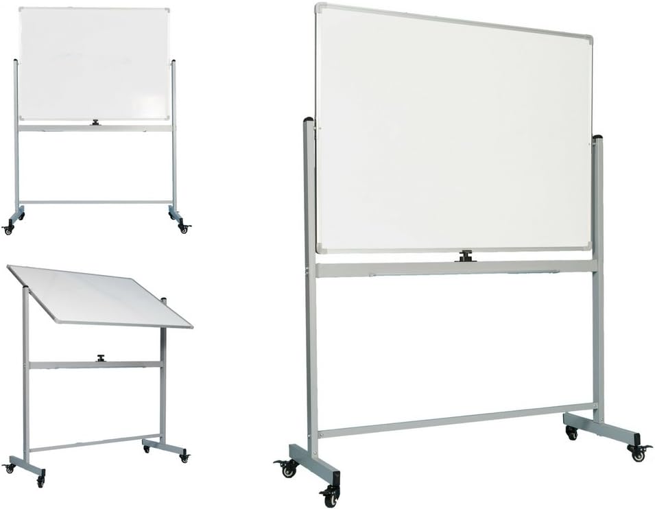 OfficeGenius Mobile Whiteboard on Wheels with Stand, 48x36 White Board, Magnetic Double Sided Dry Erase Marker Board w/Quick Flip Reversible Portable Standing Easel for Classrooms, Offices, Homeschool