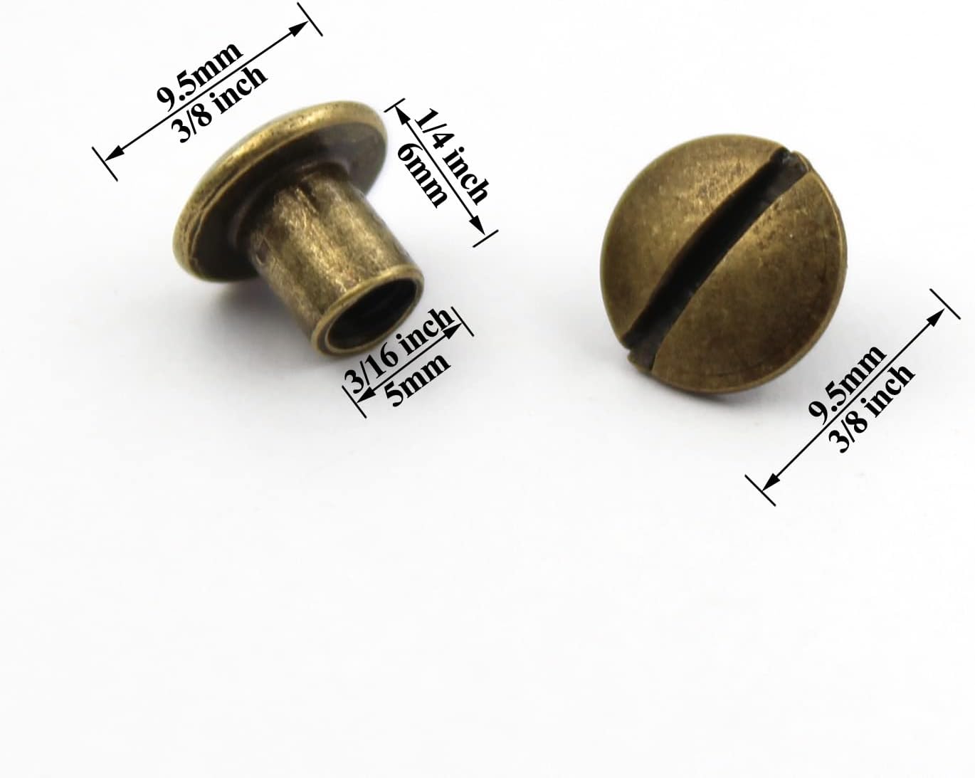36 Pcs Bronze Round Metal Chicago Binding Screws Assorted Kit Nail Rivet Chicago Button DIY Leather Decoration Bookbinding Round Flat Head Stud Screw M5x6mm 18 sets Bronze 3/16"x1/4"