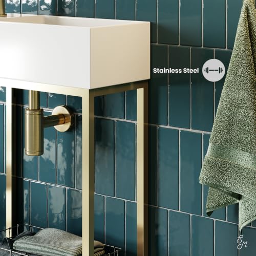 Image of Swiss Madison Pierre 19 inch Freestanding Bathroom Vanity with Open Shelf and Brushed Gold Metal Frame