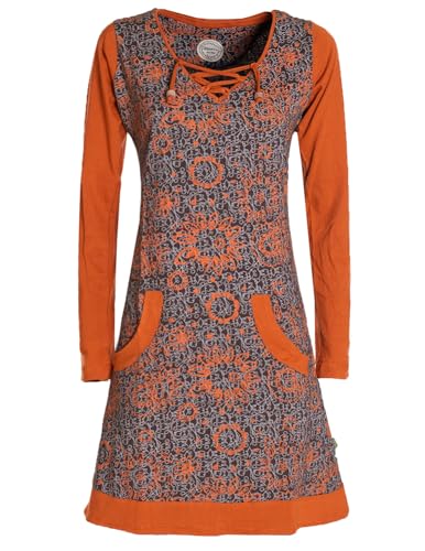 Vishes - Alternative Bekleidung - Damen Langarm Longshirt-Kleid Sweatkleid Shirt-Kleid Blumen braun 40
