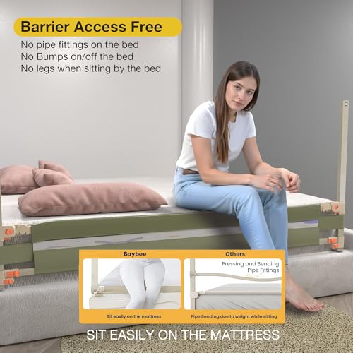 Image of BAYBEE Bed Railing for Baby Safety Guard for Kids | Bed Side Protector for Baby Falling Guard with 28 Level Height Adjustable & Portable Bed Rails for Babies (6FtX5FtX6Ft, 3 Sides, Dark Green)