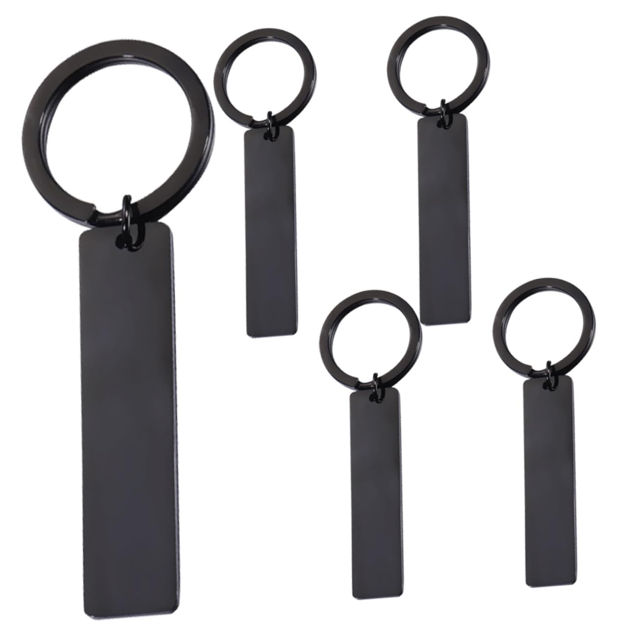 Glänzender Streifen-Schlüsselanhänger, Unfertiger Schlüsselanhänger, personalisierter Schlüsselanhänger, DIY-Schlüsselanhänger, Edelstahl (Schwarz x 5 Stück 6,50 x 2,50 x 0,30 cm)