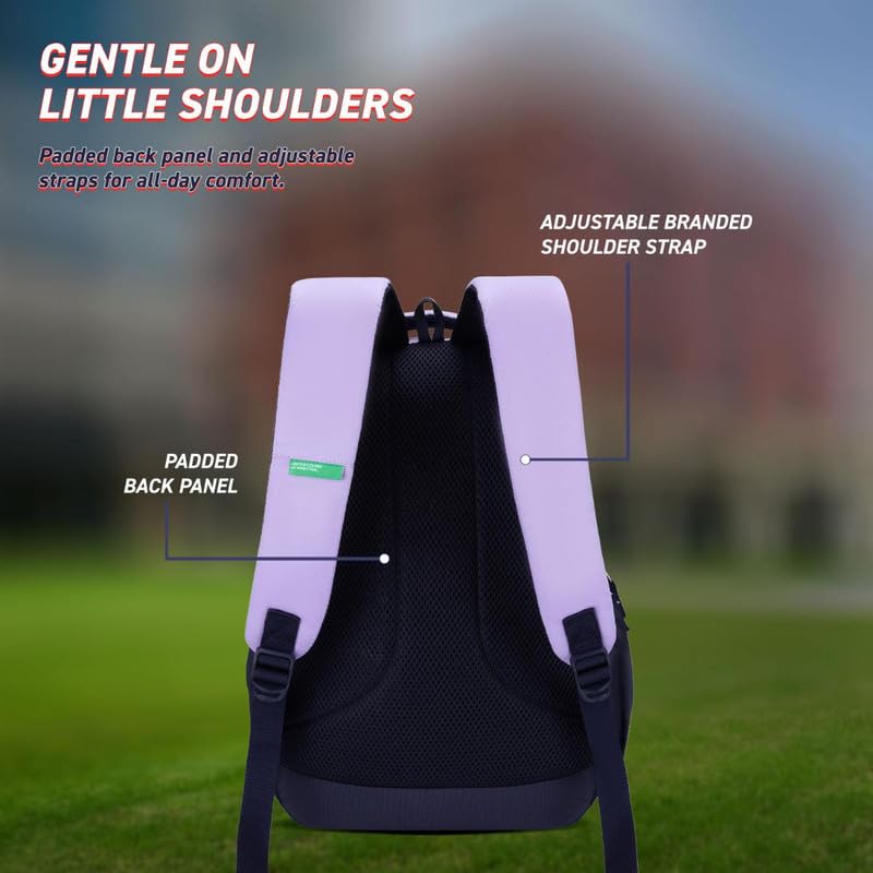 Image of United Colors of Benetton Backpack Flux | Printed High School Bag With 3 CompartMen'sts, Airmesh Padding & 1-Year Warranty - 25L Capacity | Daypack For School Girls & Boys