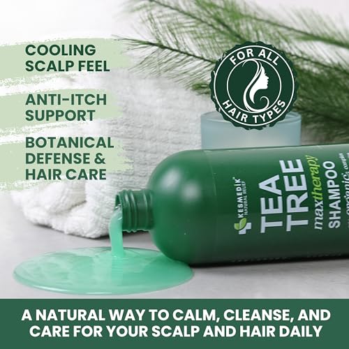 Image of KESMEDIK Tea Tree Shampoo MaxTherapy with 100% Tea Tree Oil for Hair, Helps Refresh Itchy Scalp, Deep Clean Oily Hair, Dandruff & Buildup, Sulfate-Free, Women & Men, 16 fl oz