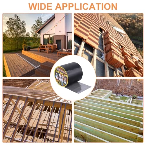 Image of uxcell Deck Joist Tape 6 inch x 50', 4 Rolls Butyl Joist Tape for Decking, Waterproof Deck Joist Flashing Tape for Wood Joists and Beams Black