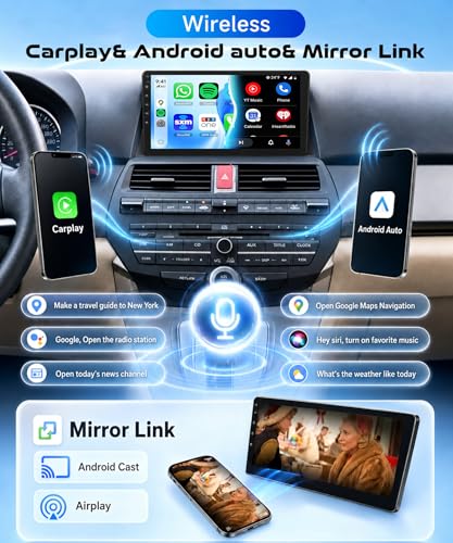 Image of 8 CORE 6G+128G Car Radio Stereo for Honda Accord 8th 2008-2013 with Wireless CarPlay Android Auto, 10.1 Inch 1280 * 720P IPS Touch Screen Android 15 GPS 5Ghz-WiFi Bluetooth 32-Band DSP SWC AHD Camera