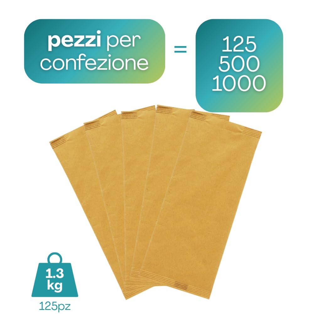 VIRSUS 1000 Buste portaposate Colore Avana Carta Paglia Dimensioni 10 x 25 cm con tovagliolo Doppio Velo