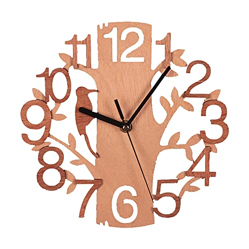 DRYEN Horloge murale en bois avec oiseaux - 22,1 cm - Horloge murale silencieuse - Fonctionne avec des piles - Pour chambre à coucher - Décoration intérieure, Marron 2, 22 x 22cm Cover
