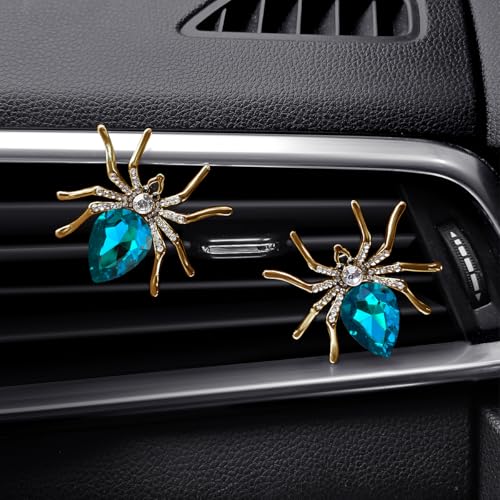 Image of 2 Pack Spiders Car Vent Clips Air Freshener Rhinestones Bling Aesthetic Car Vent Accessories Dash Blue Cool Goth Car Accessories