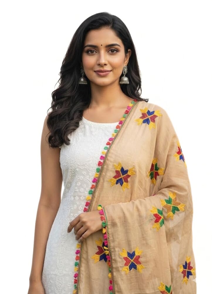 Floral Embroidered Nazneen Phulkari Dupatta For Women | Best Dupatta for Kurti, Salwar Suit & Ethnic Outfits | Festive & Wedding Dupatta | Chunni for Girls | Elegant Chunni & Odhni-picture-30