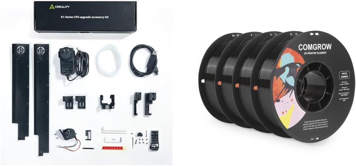 Creality K1 Series CFS Upgrade Accessory Kit for Multi Color 3D Printer, Multi-Color Printing by Connecting CFS Filament System and PETG 3D Printer Filament Black 4KG