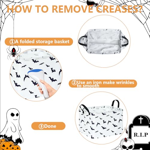 Image of White Bat Pattern Storage Basket Gift Laundry Bins Collapsible Storage Baskets Box Laundry Nursery Hamper for Home and Office Decoration with Handles
