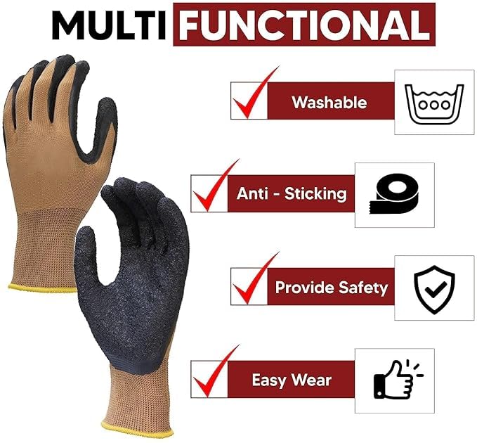 Image of 5Pair Nylon Knitted Latex Rubber Coated Safety Hand Protection Working Gloves For Anti Cut Heat & Fire Resistant Industrial Gloves For Men Women (PACK OF 10Gloves) (Brown-nylon-5pair)