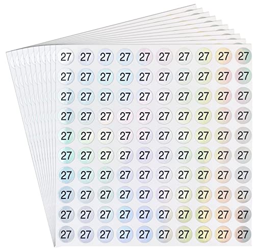 dealzEpic - Reflective Laser Number Stickers of the Number 27 Round Self Adhesive Stickers Inventory/Storage Organizing Stickers - Pack of 10 Sheets