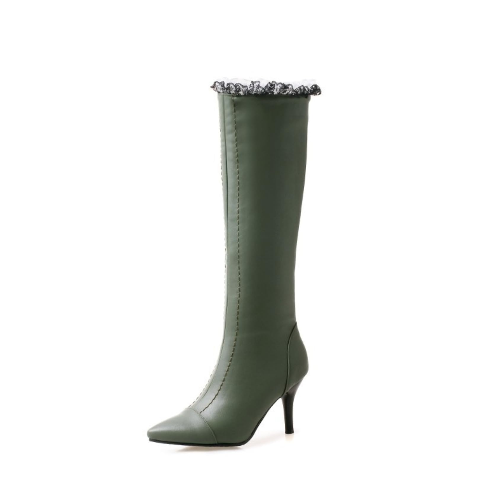 Womens Fashion Pointed Toe Knee High Boots Side Zipper High Heels Walking Long Stiletto Heel Winter Slouch Biker