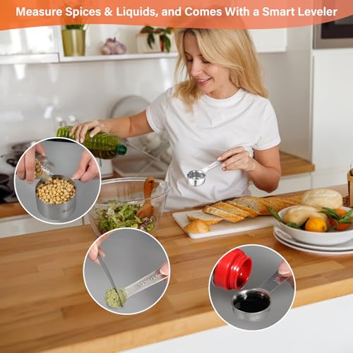 Wuzzox Stainless Steel Measuring Cups & Spoons Set of 13, Stackable Metal Measuring Cups & Spoons, Kitchen Gadgets for Cooking & Baking - image 4