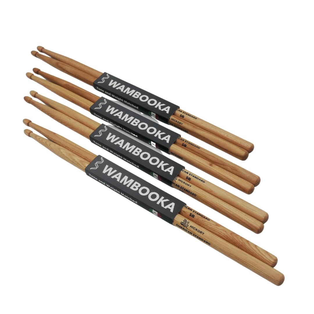 Bacchette per Batteria in Noce Americano - PACCO DA 4 PAIA - Serie American Standard® - 5A - 5B- Punta a goccia in legno (5B)