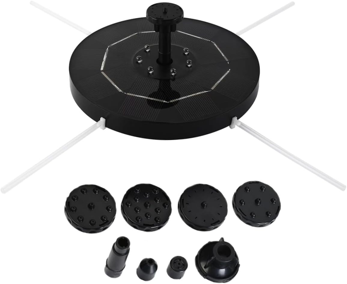 Solar Powered Outdoor Fountain Pump with LED Lights Floating Round Water Pump for Garden Pool Wear-resistant Material Dry Burn Protection and Anti-blow Pole Design Random Color