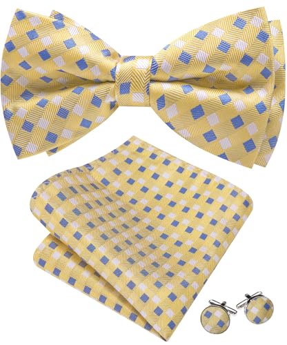 Image of Barry.Wang Paisley Striped Bow Tie for Men Silk Pre-Tied Bowtie Pocket Square Cufflinks Set Formal Wedding Party Prom