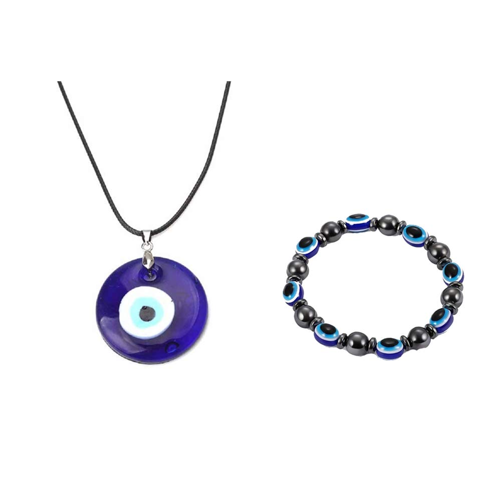 COLORFUL BLINGEvil Eye Pendant Necklace Glass Leather Rope Bracelet Chain Turkish Protact Lucky Necklace for Women Men