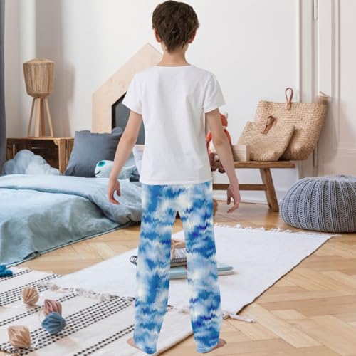 Boy's Pants Water Blue White Jogger Pants Elastic Waist Long Bottoms Trousers with Pockets 6-14 Years3