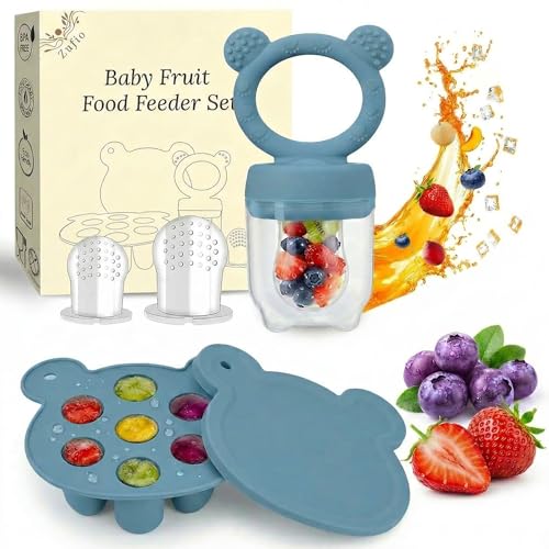 Silikon Fruchtsauger Baby: Schnuller und Muttermilch, Eis am Stiel, Gefrierschrank, Aufbewahrungsbehälter für Babynahrung, Eiswürfel für Babyzahnen und Selbstfütterung (Blau)