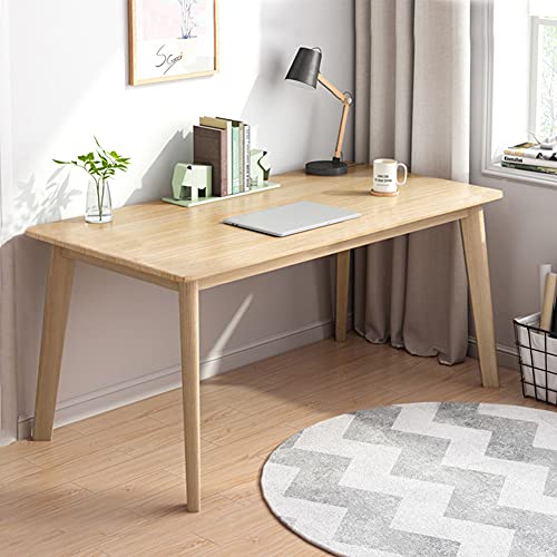 IOTXY Simple Wooden Writing Desk - Modern Minimalist Style PC Laptop Computer Workbench with Solid Wood Legs, 55' W Home Office Work Table for TV Stand Music Video Live Broadcast Workstation, Oak
