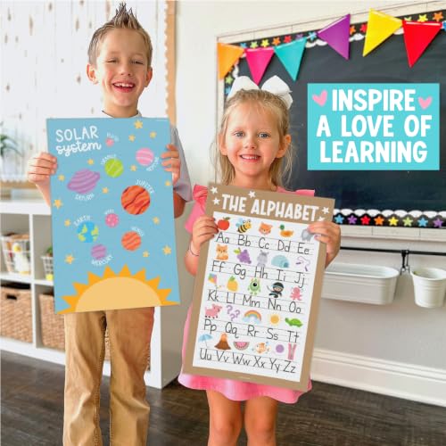 Image of Hadley Designs 16 Educational Posters for Classroom Decor - Learning Posters for Toddlers 1-3, Alphabet for Classroom Wall, Daycare Essentials, Homeschool Posters Preschool, Kraft Playroom Decor
