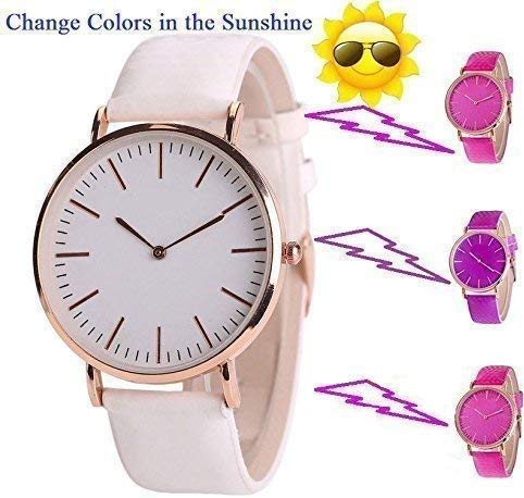 Image of crispy Analogue White To Pink Change Colour In Sun Light Dial Leather Girl's & Boy's Watch