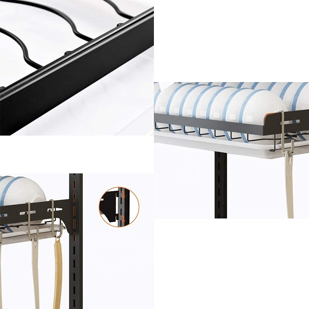 Escurridor de Platos de Cocina de Tres Niveles para Montaje en Pared, de Acero Inoxidable con Bandeja de Drenaje, Soporte/Gancho para Cuchillos y Palillos, sin Perfo,