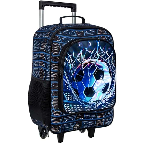 Boys Luggage, Kids Water Resistant Rolling Suitcase, Cool Soccer Travel Carry on for Elementary Preschool Toddler