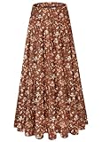 NiPaMi Women's Chiffon White Flowy Maxi Skirt Boho Fall Elastic Waisted Pleated A Line Long Skirts for Women 2025(Brown flowers-69,XL)