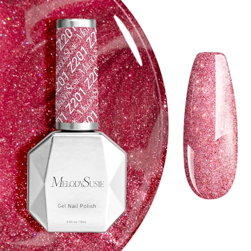 Image of MelodySusie Pink Glitter Gel Nail Polish,0.5fl oz Nails Soak Off UV LED Strawberry Sparkle Pink Gel Polish Gift for Women Nail Art Manicure Salon DIY Nail Design Decoration at Home-z201-A2619