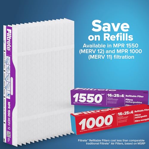 Filtrete 20x25x4 Refillable Air Filter Starter Kit, MPR 1550, MERV 12, 1 Reusable Air Filter Frame & 2 Air Filters, Fits Honeywell & Lennox, Allergen Bacteria & Virus, Actual size 19.88 x 24.62 x 4.25 - image 8