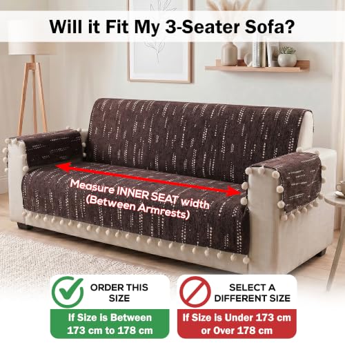 Image of Story@Home Chenille Sofa Cover 3 Seater Fully Covered with Back Covers (152x178Cm) & Arm Rest Covers| Anti Slip Sofa Mat for 1 /2 /3 Seater & L Shape Sofa Cover - Mocha & Ivory