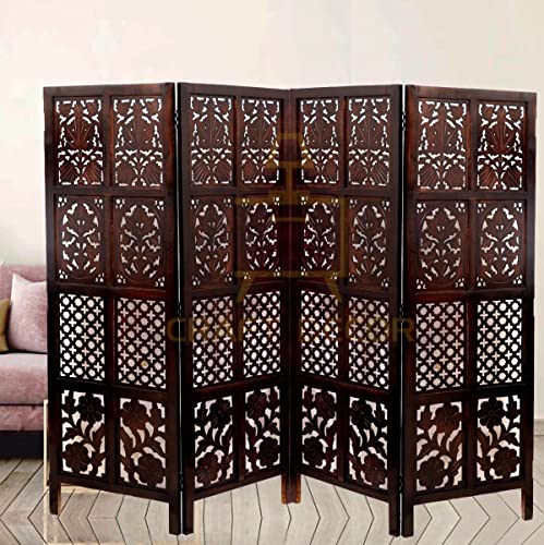 Image of Wooden partition for Living Room | Wood Screen for Pooja Room | Hall Partition | Separator for Living Room | Modern Decorative Wall Divider | Folding Door Screen Kitchen | Foldable Panel