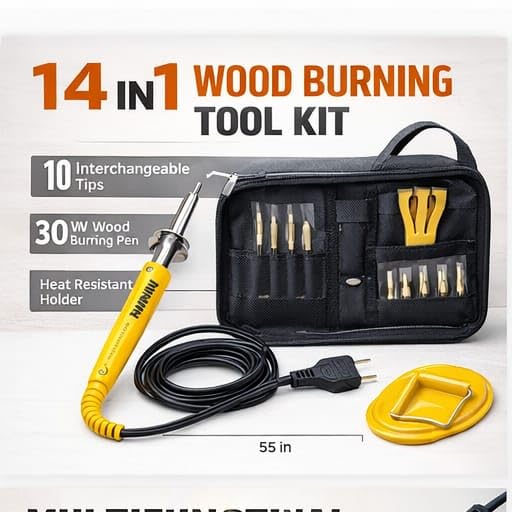 Image of KEETRAN KALP Wood Burning Tool Kit, 30W Pyrography Pen, 14-in-1 Set for Wood Carving, Leather Embossing & DIY Craft