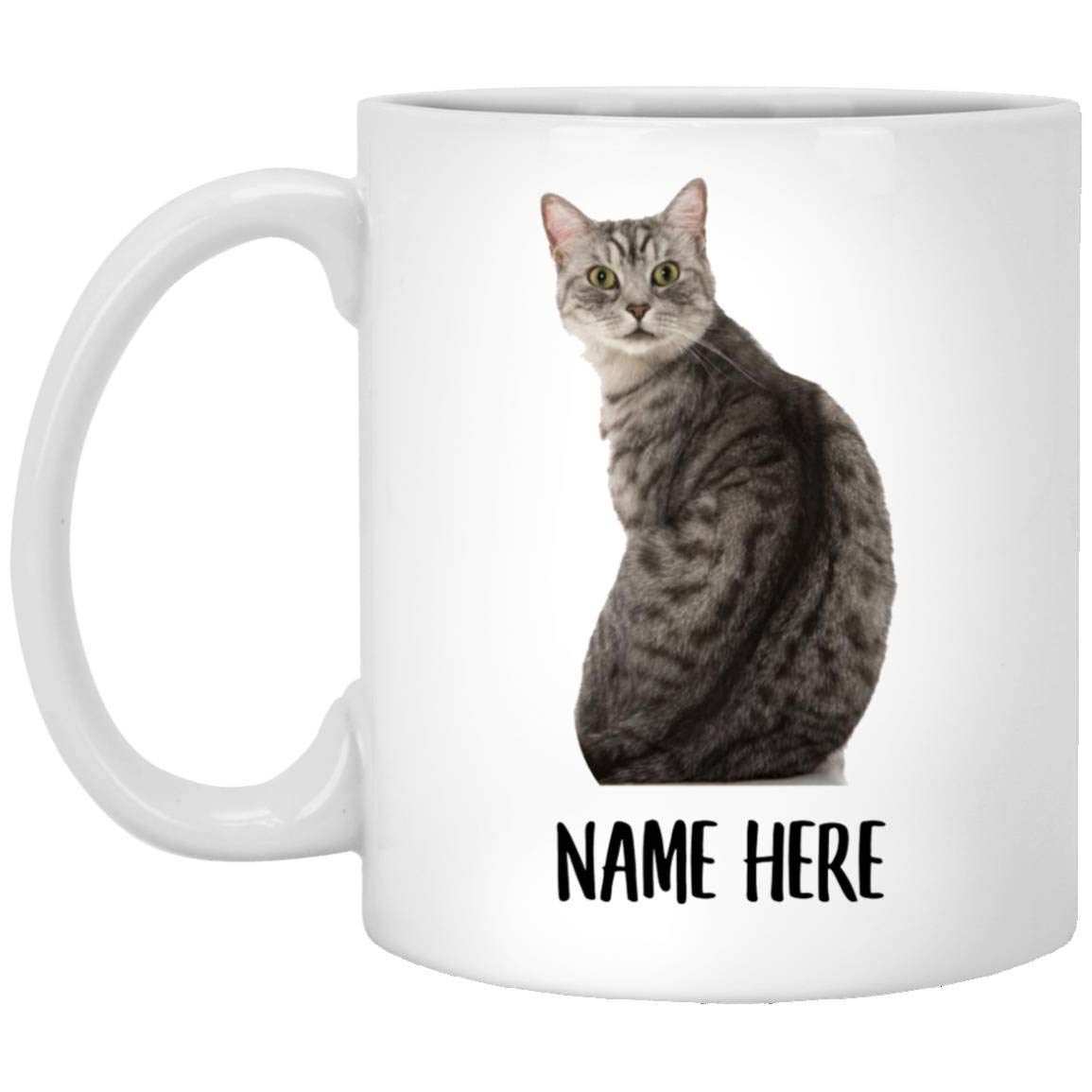 Funny Manx Cat Grey Tabby Personalized Name Christmas 2024 Gifts Coffee Mug White 11 Oz