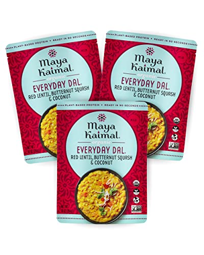 Maya Kaimal Organic Indian Foods | Red Lentil Everyday Dal | 10oz (PACK of 3) | Microwaveable, Ready to Eat, Fully Cooked with Butternut Squash and Coconut | Vegan, Ready to Eat