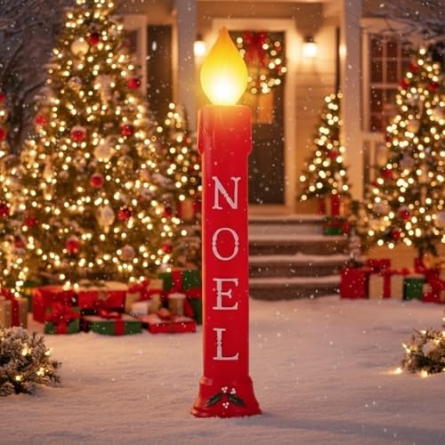 PMU Christmas Light-Up Noel Candle - Blow Mold Plastic Statue Illuminated with 6' Cord and Light - Perfect Décor for Home, Yard, Lawn, Indoor and Outdoor - 39 Inch, Noel Candle