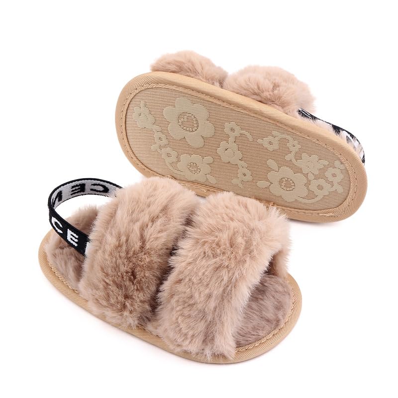 Baby Infant Fluffy Fuzzy Slippers Open Toe House Home Slippers Boys and Girls Faux Fur Slides with Strap Little Kids Slip-on Shoes2