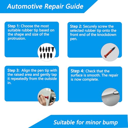 Image of Paintless Dent Repair Kit, Rubber Hammer with Tap Down Pen and 9 Shaped Heads, Dent Removal Tool for Car Body, Appliance Metal Panels, DIY Dent Repair