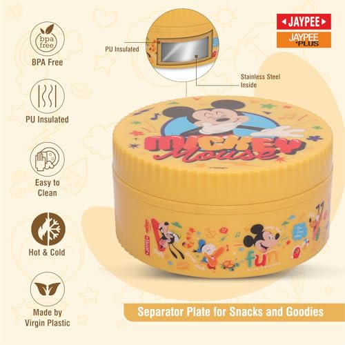 Image of JAYPEE Unimunch PU Insulated Inner Stainless Steel Lunch Box with Steel Dish | Spillproof Ideal for Snacks| Easy to Carry Non Toxic |Safe for Storing Food,375 ml, Yellow