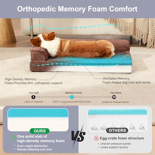 Image of Rainmr Waterproof Dog Bed for Small Dogs - Orthopedic Memory Foam Puppy Couch Sofa, Removable Cover & Anti-Slip Bottom, 35x23 Inches, Brown