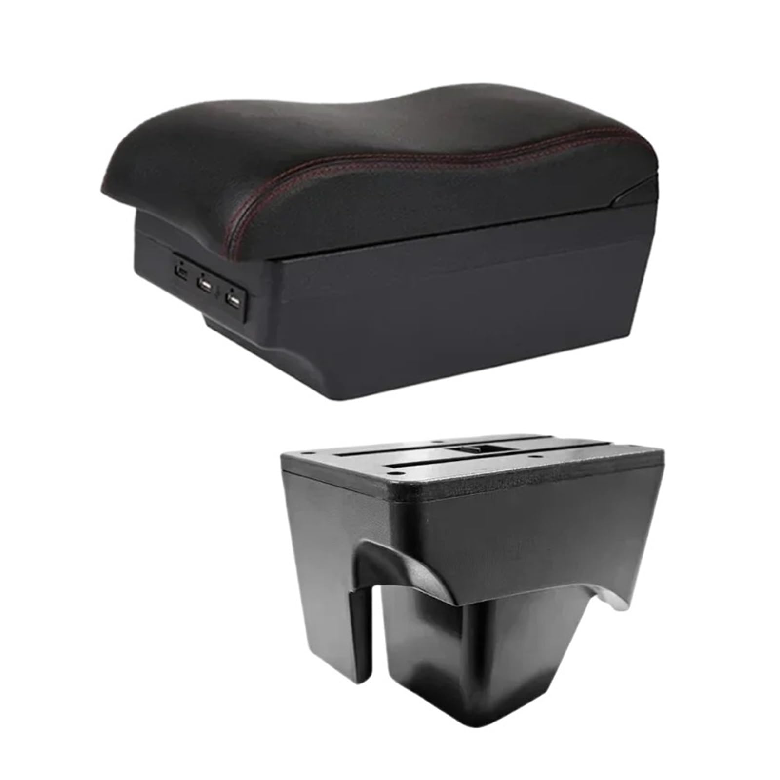 UMDJJU For VW For TERA 2025 Leather Arm Rest Center Car Armrest Interior Modification Box Console Storage USB Car Centre Console Armrest Box(E2 Red Line)