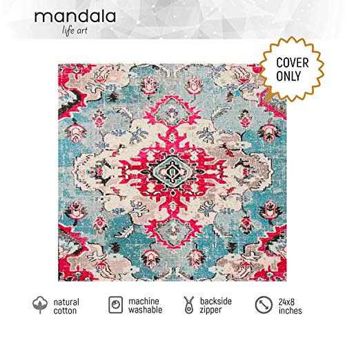 Mandala Life Art Bohemian Decor Floor Cushion - Cover Only - 24X8 Inches - Square Meditation Carpet Pillow Case - Printed Cotton Rug Pouf #TOP1