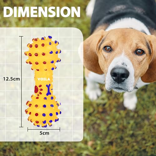 Image of Voila Pet Dumbbell Toy for Dogs, Durable & Safe Toy for Small, Medium & Large Breeds, Interactive for Playtime & Fetch, Non-Toxic, Squeaky Dumbbell (Pack of 1) Yellow