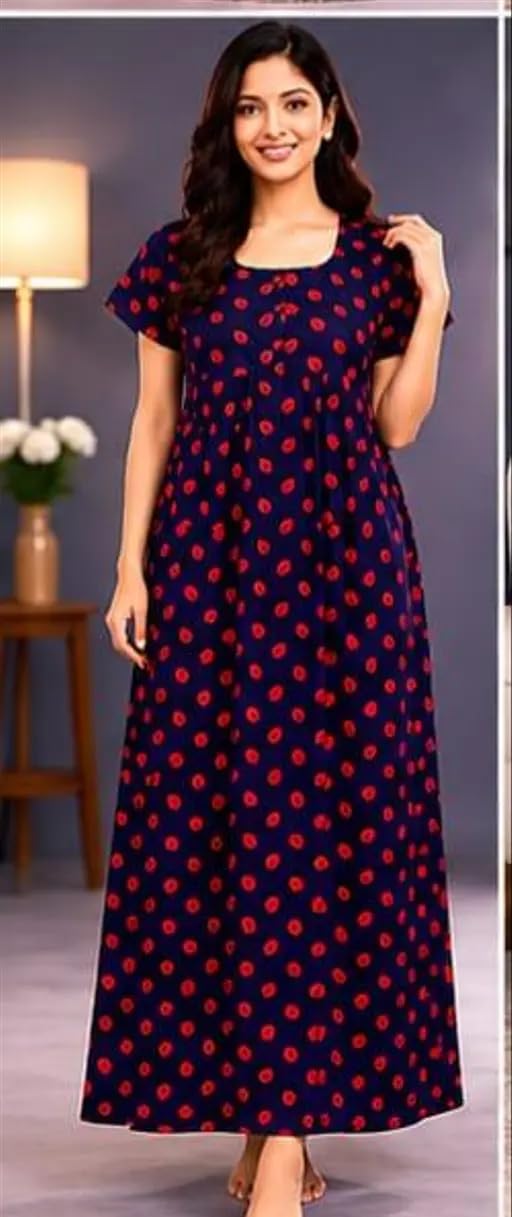 Ladies Cotton Nighty Front Zip Closure Printed Design | Half Sleeve Soft Night Dress for Daily Use_31-picture-18